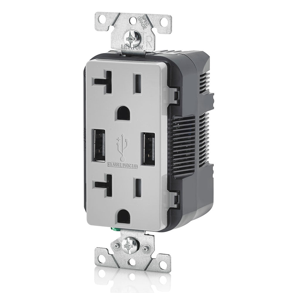 Leviton T5832-GY 20A Dual 3.6AUSB Port Charging Outlet, TR Plugs, Gray – Kitchen Power Pop Ups