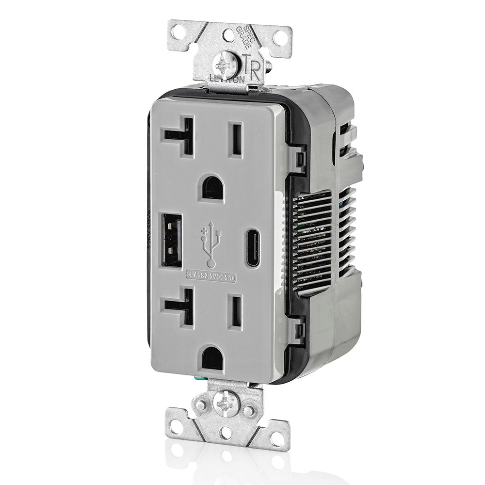 Leviton T5833-GY 5.1A USB Type-A Type-C Charging Wall 20A Outlet, Gray – Kitchen Power Pop Ups