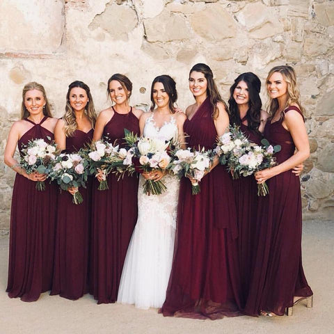 maroon and silver bridesmaid dresses