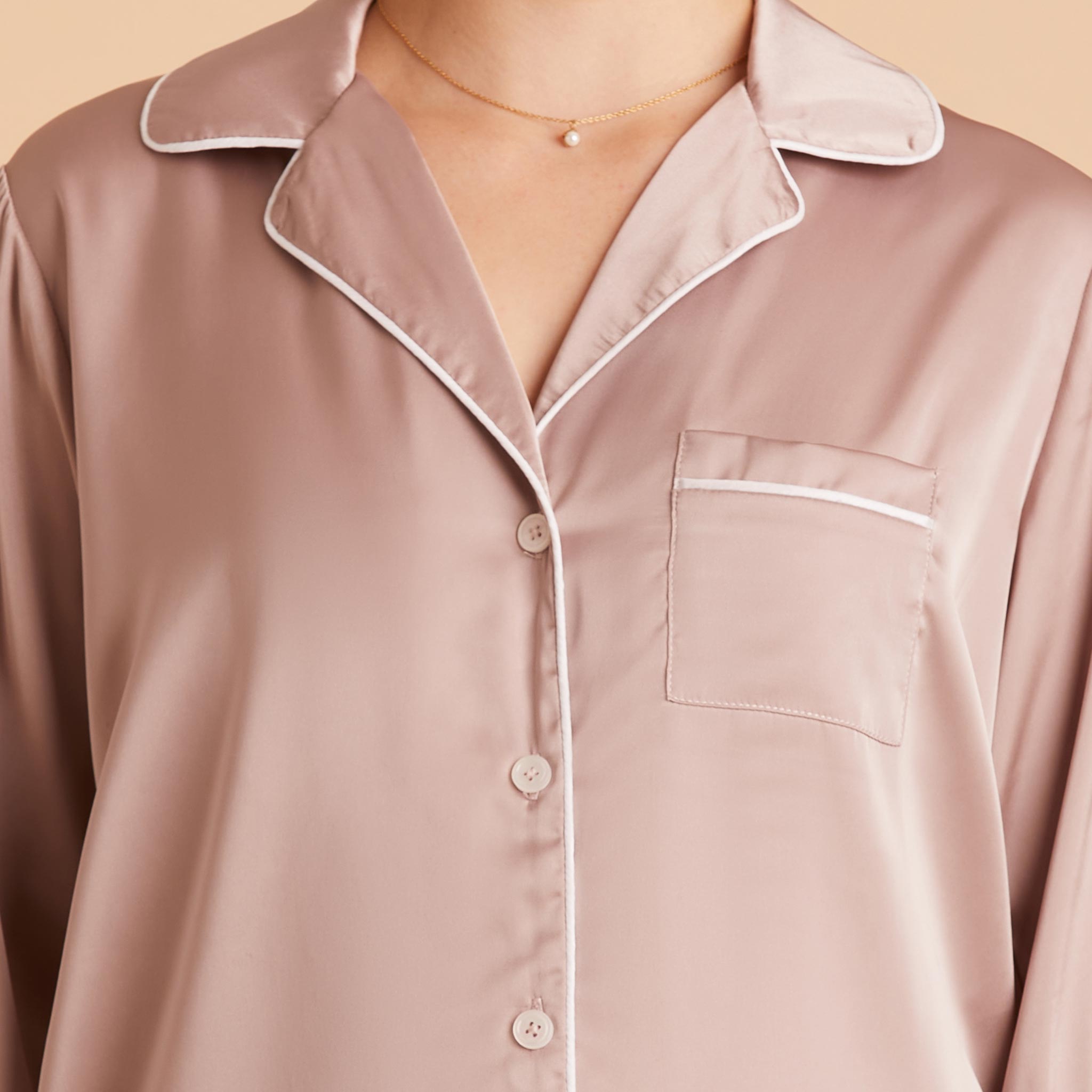 Jonny Mauve Taupe Long Sleeves and Pants Satin PJ Set
