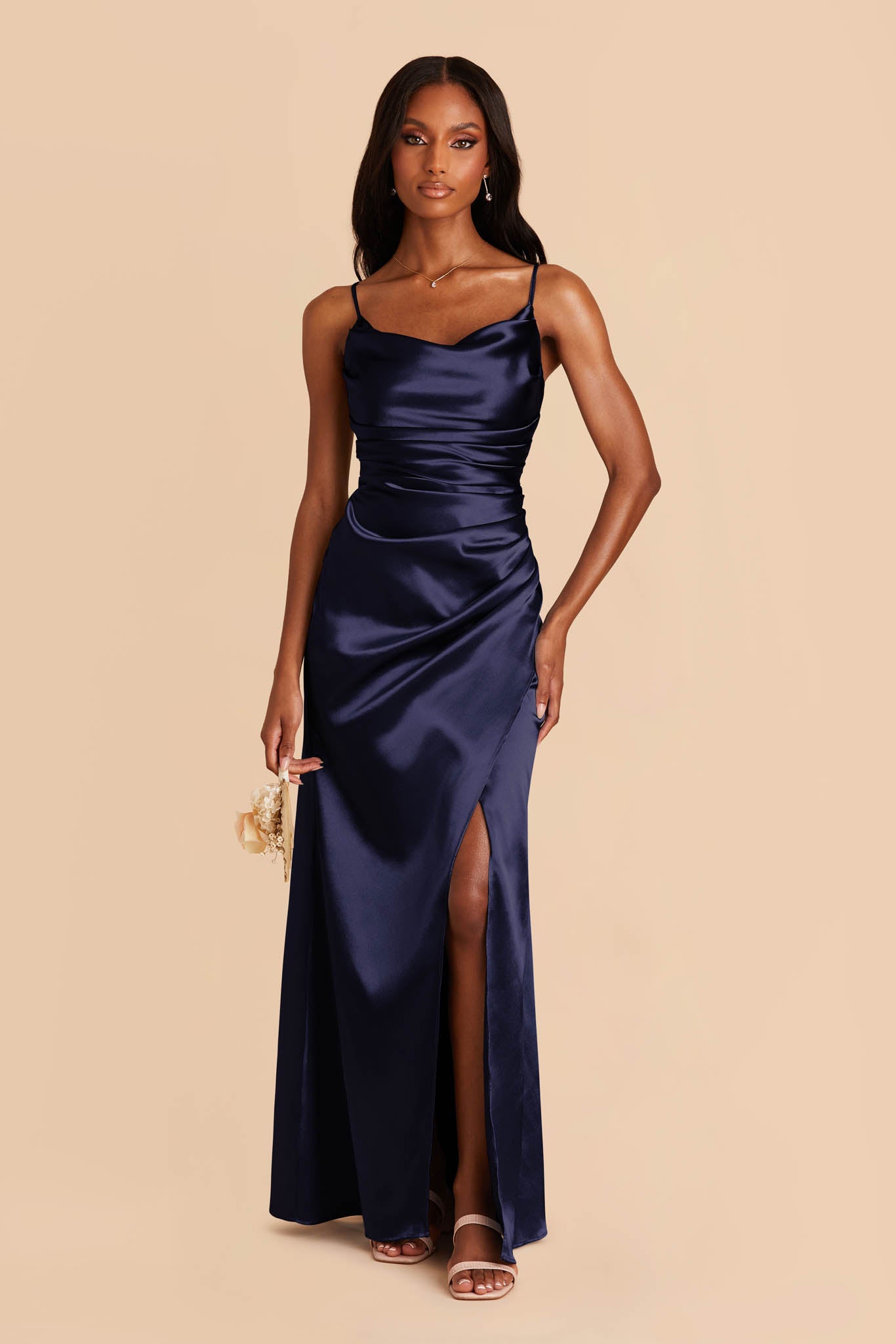 navy blue satin dress