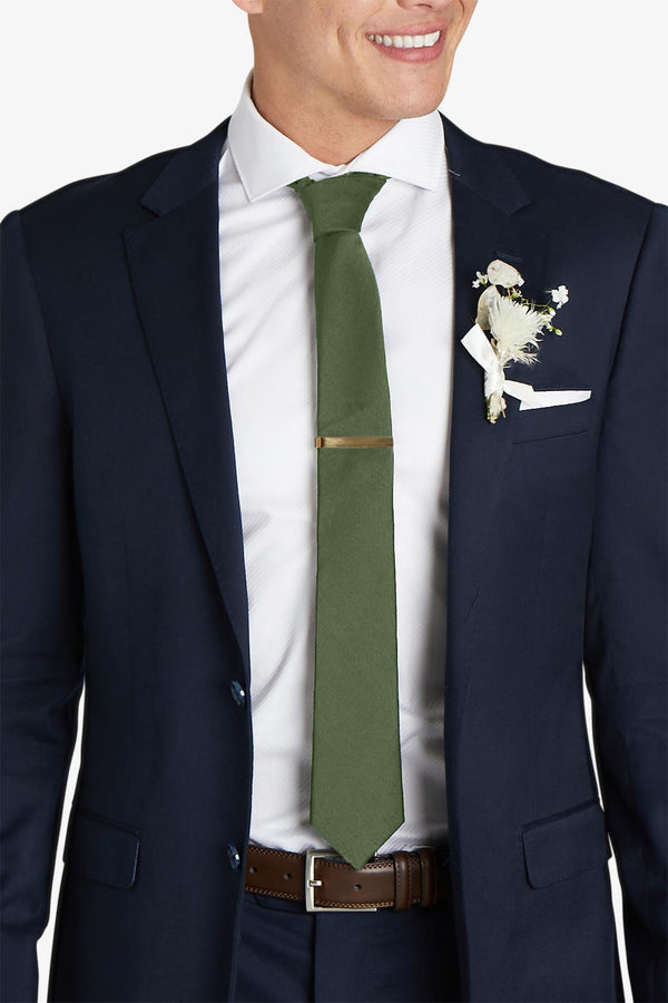 Simon Skinny Groomsman Necktie in Olive | Birdy Grey