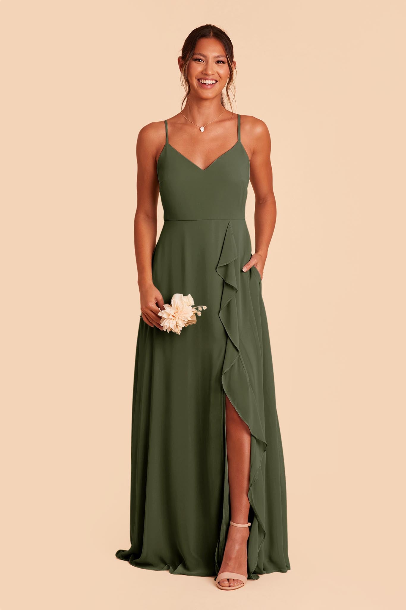 Theresa Chiffon Bridesmaid Dress Olive | Birdy Grey