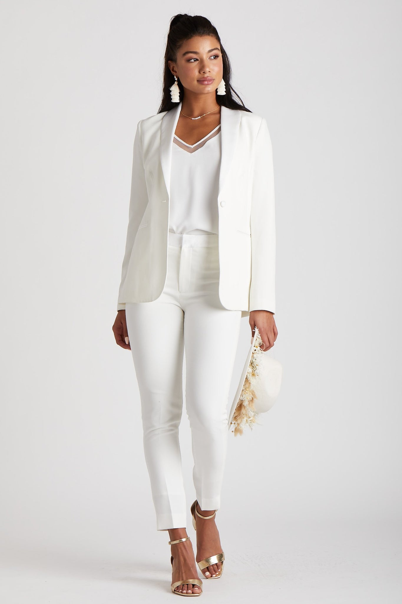 Women's White Tuxedo Pants by SuitShop | Birdy Grey