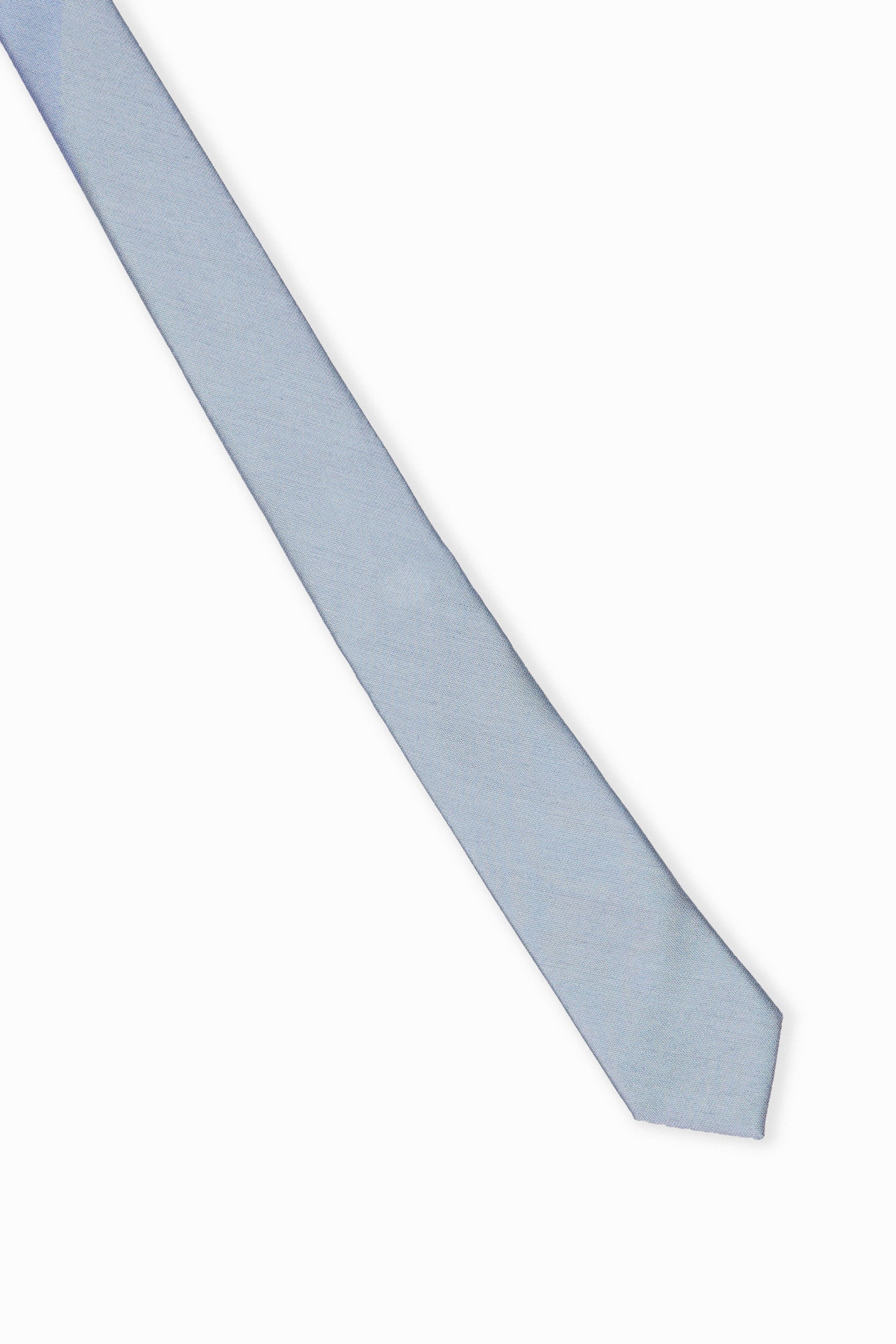 Simon Skinny Groomsman Necktie In Dusty Blue Birdy Grey