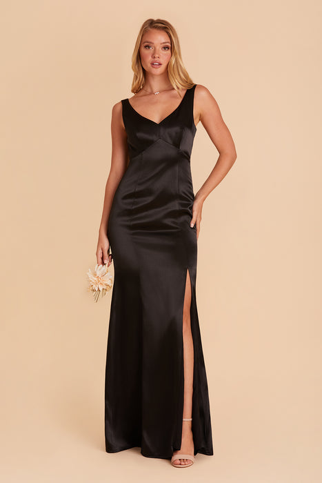 Lace-trimmed satin dress - Black - Ladies | H&M IN