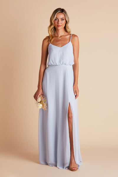 Flowy Ice Blue Chiffon Slit A-line Engagement Gown