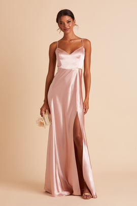 Lisa Taupe Satin Cowl Neck Slip Bridesmaid Dress