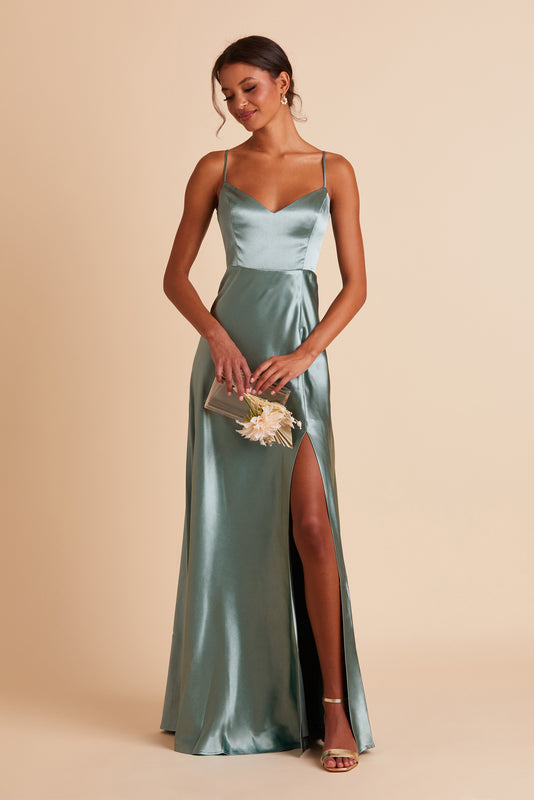 Jay Satin Bridesmaid Dress in Sea Glass | Birdy Grey
