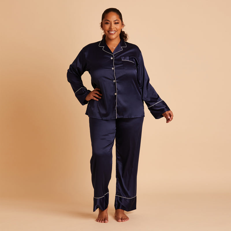 Navy Long Satin Pajama Set | Birdy Grey