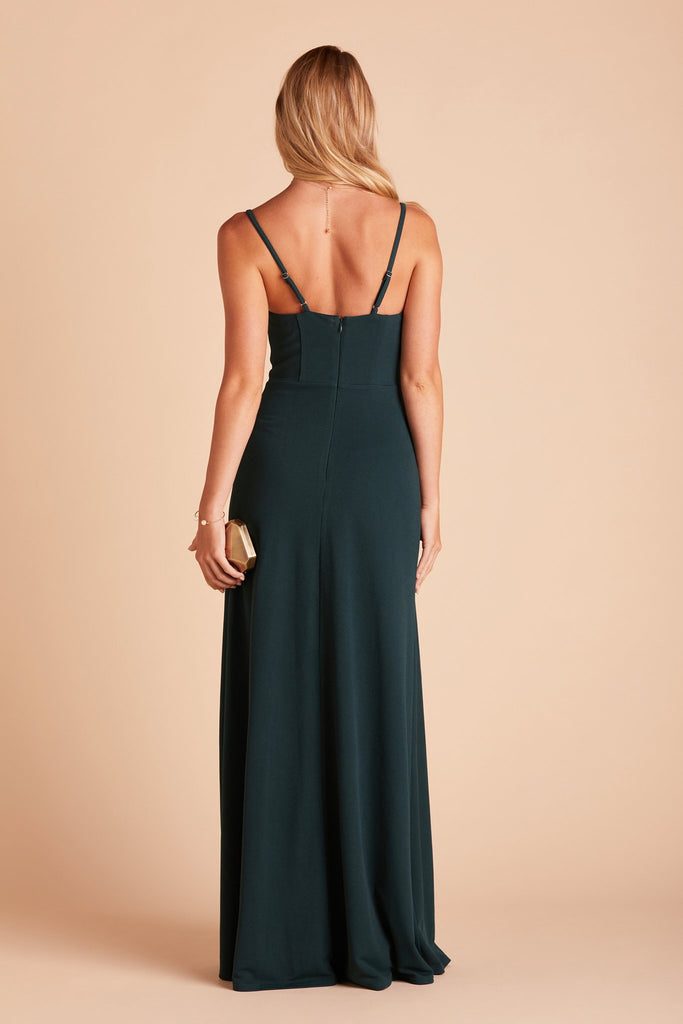 Ash Cowl Neck Bridesmaid Dress with Slit in Crepe Emerald | Birdy Grey