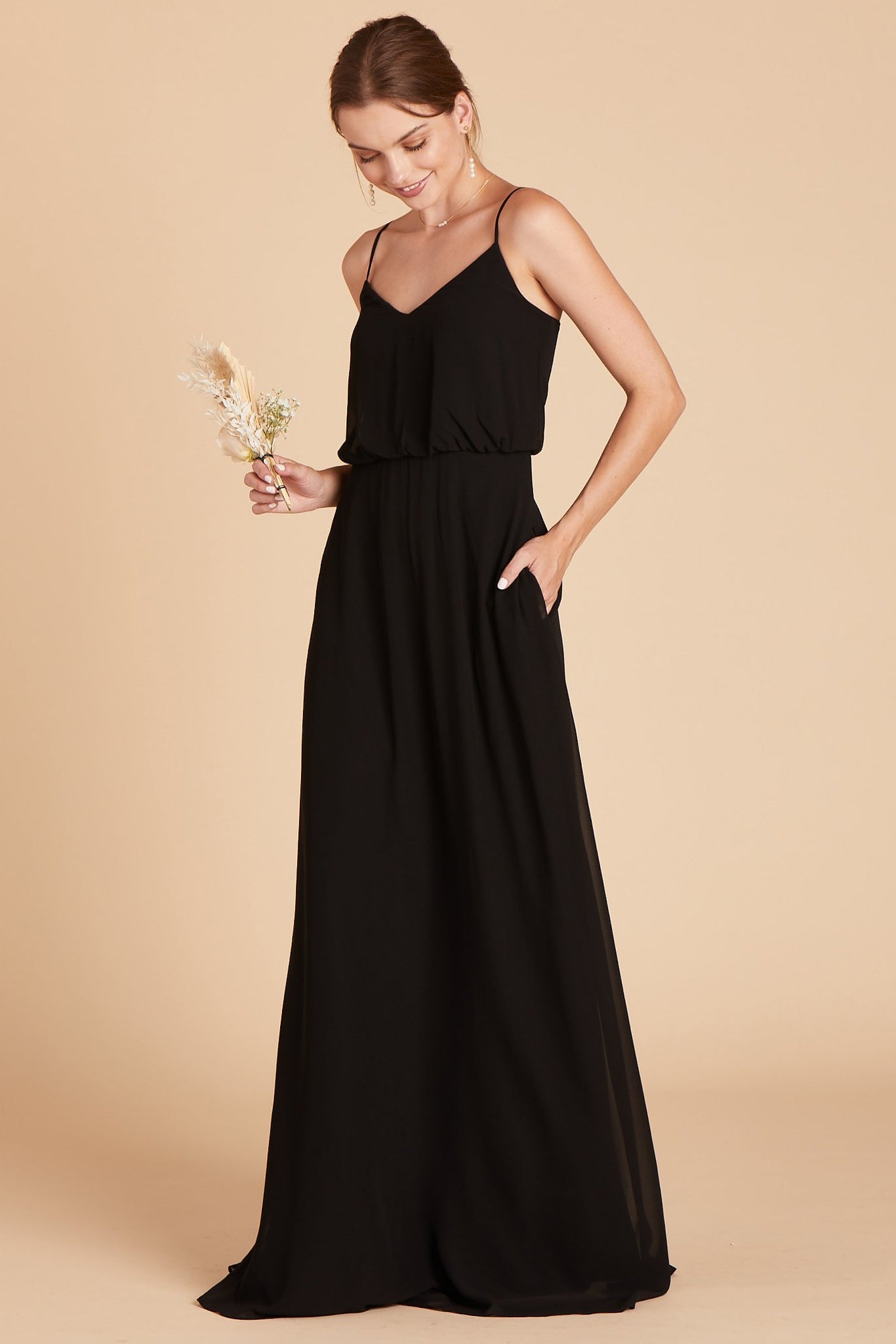 Gwennie Chiffon Bridesmaid Dress in Black | Birdy Grey