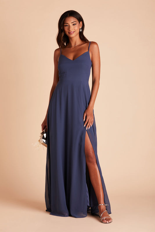 Devin Convertible Chiffon Bridesmaid Dress in Slate Blue | Birdy Grey