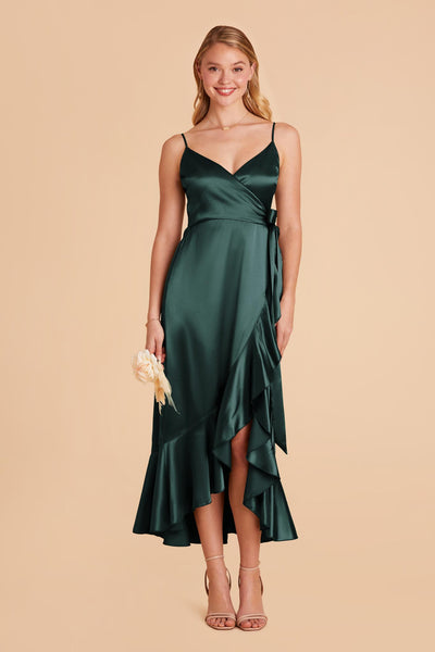 Dark Green Dress, Silk Dress, Wrap Dress, Bridesmaid Dress