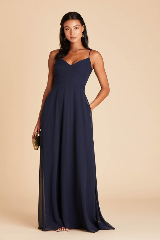 Devin Convertible Chiffon Bridesmaid Dress in Navy | Birdy Grey