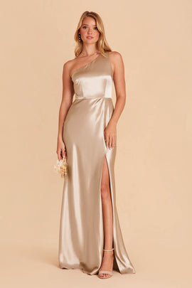 Jay Satin Bridesmaid Dress in Taupe