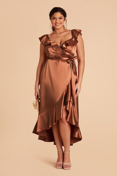 Lisa Long Satin Bridesmaid Dress in Rust