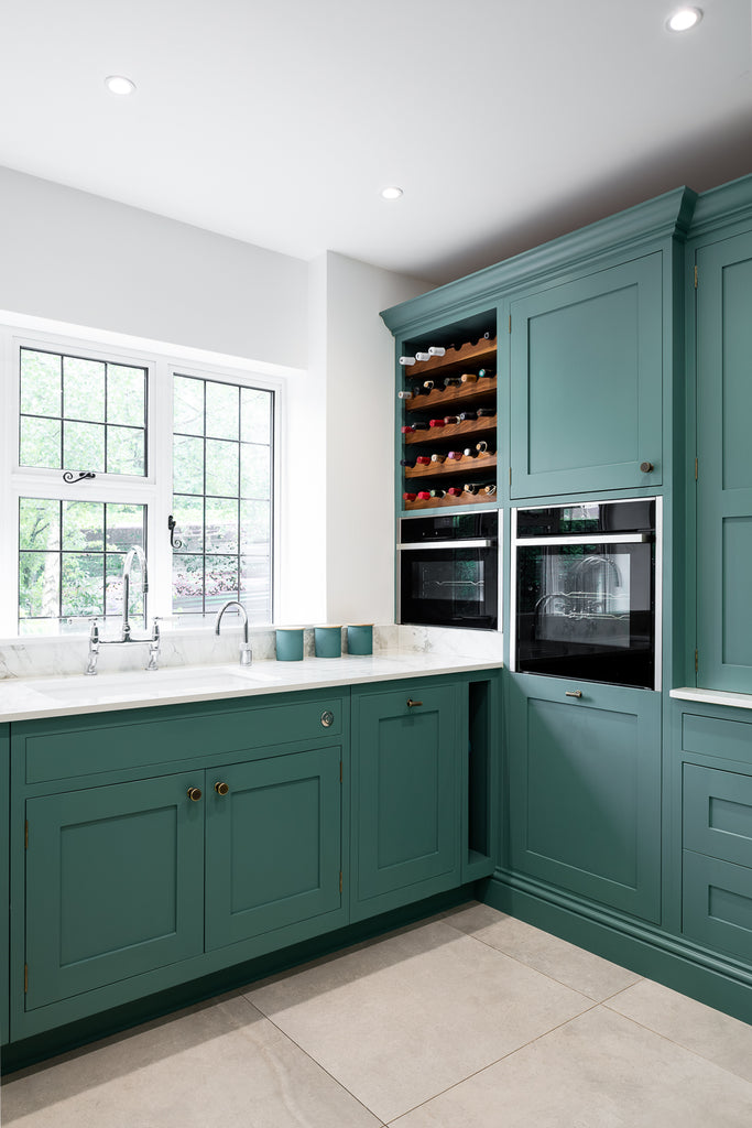 Turquoise Kitchen with Marble Worktop