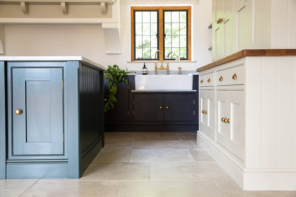 Navy Blue Shaker Style Kitchen with Brass Hardware