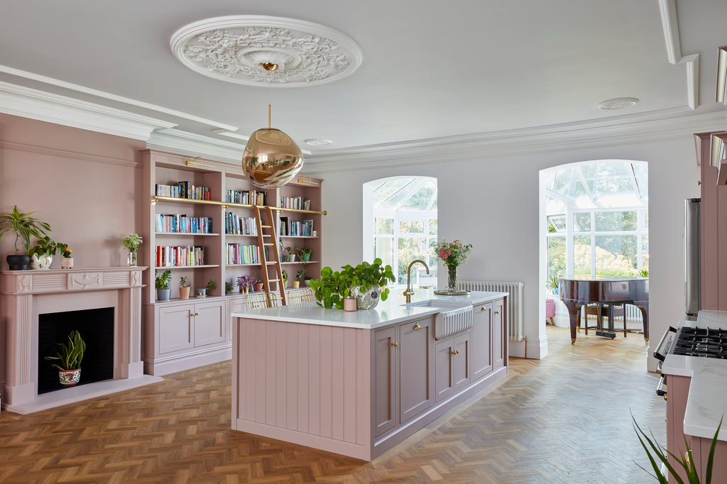 Pink Kitchen with Brass Handles