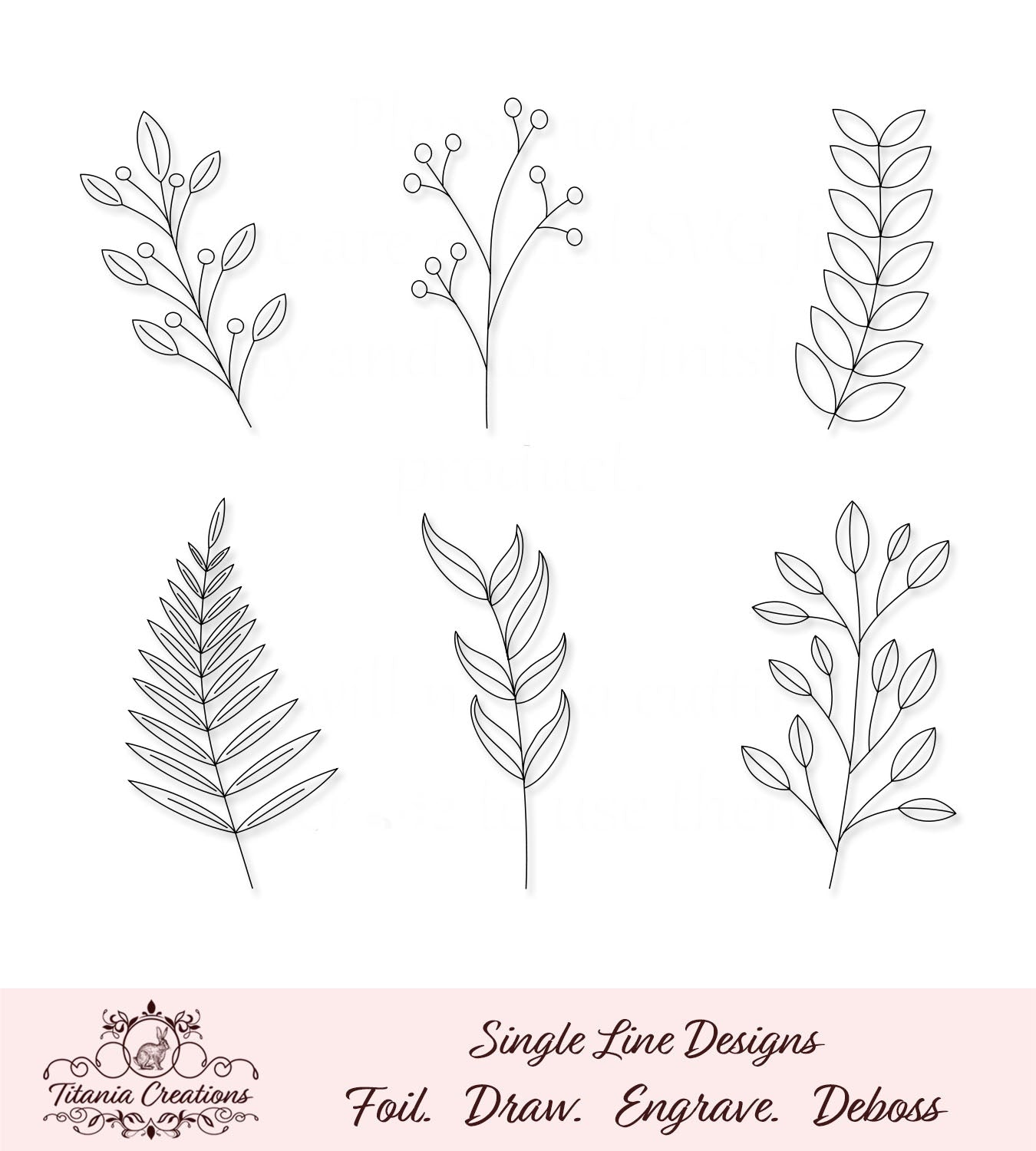 Download Single Line Leaf Set Foil Quill Sketch Svg Titania Creations