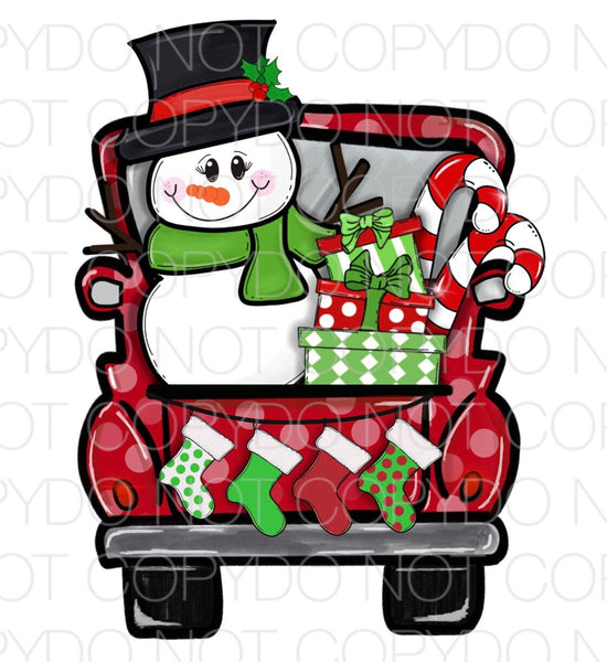 Red Dot Christmas Truck with Snowman Transfer Sheet Pretty Lil Things