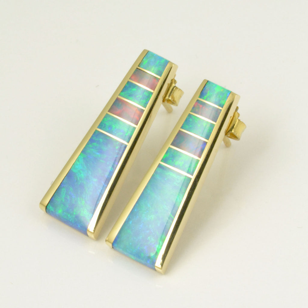 Tapered Australian Opal Inlay Earrings in 14k Yellow Gold – The Hileman ...