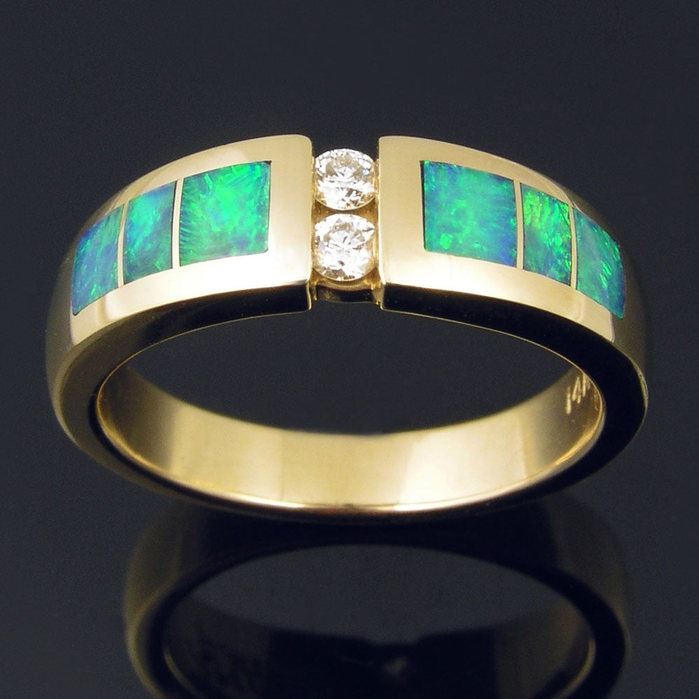 Woman's Australian Opal Wedding Ring with Diamonds in 14k