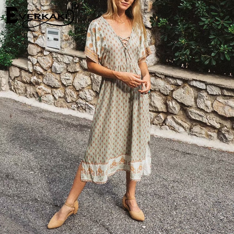 boho split long dress