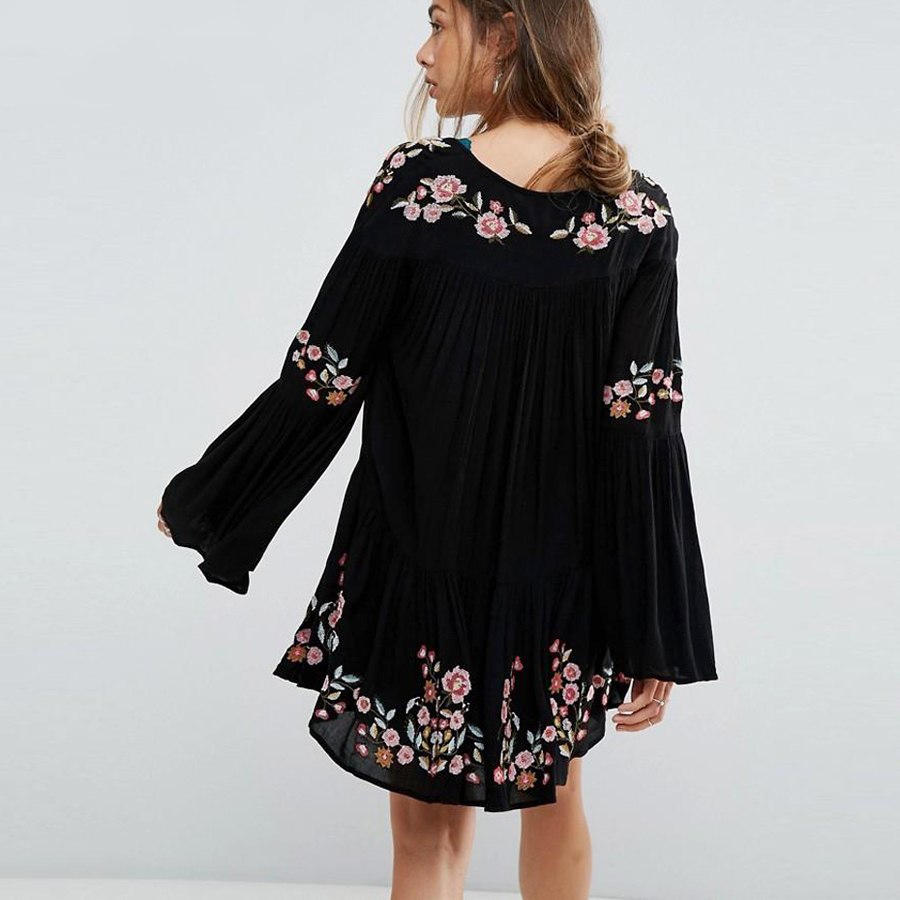 floral embroidery casual mini dress