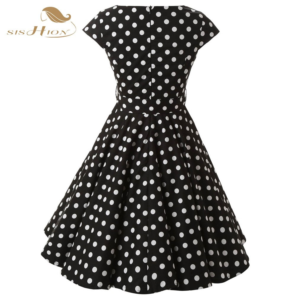 SISHION Women Cap Sleeve Polka Dot 50s Swing Vintage robe ...