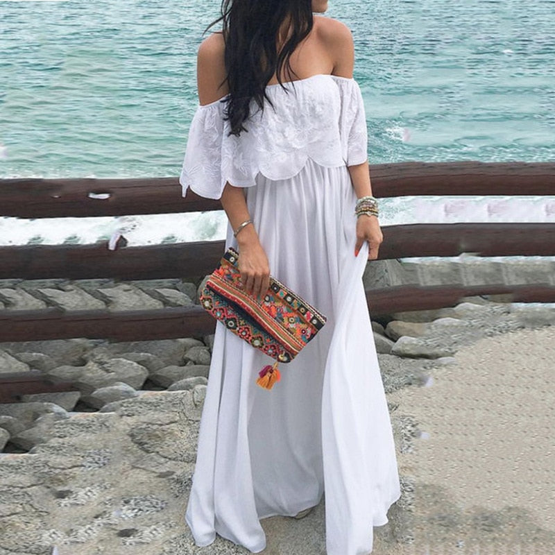 bohemian maxi dresses white