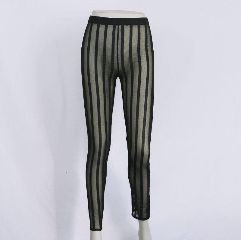 striped mesh pants