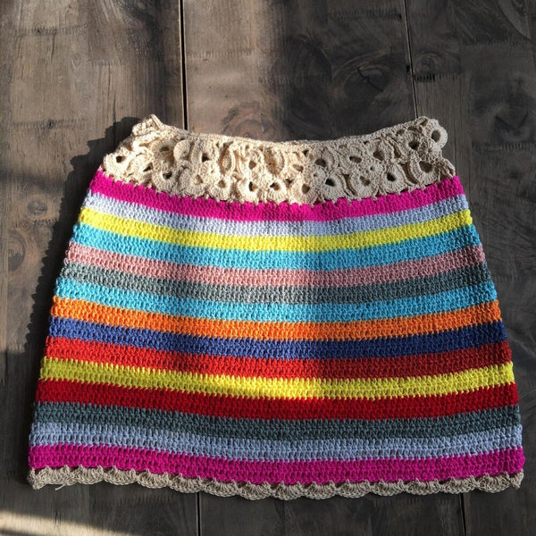 Summer Rainbow Striped Boho Women Vintage Mini Skirts Crochet Sexy Bea ...