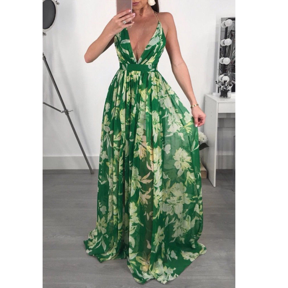 deep v floral maxi dress