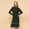 Toyouth Retro Green Midi Autumn Knitted Dress Fake Two-Pieces Pleated Sweater Dresses Women Long-Sleeve Bodycon Vestidos Mujer