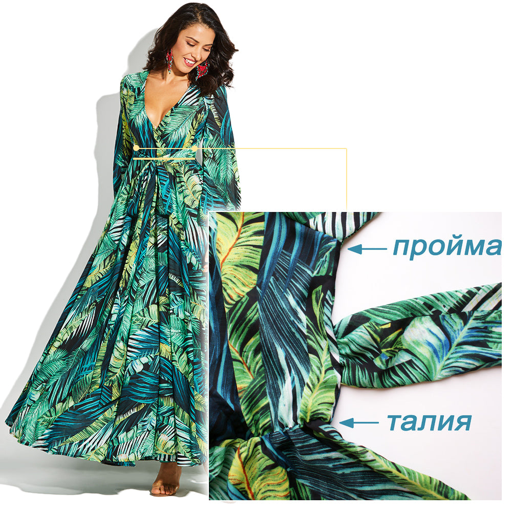 tropical maxi dress with sleeves