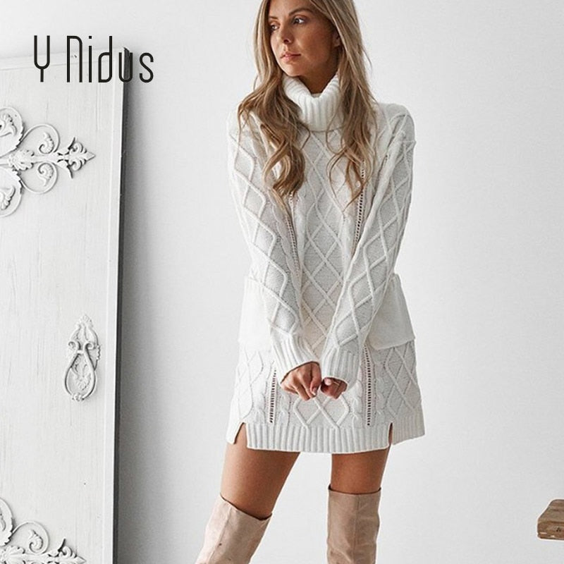 white knit sweater dress