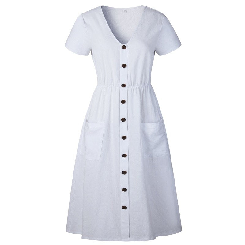 short sleeve button down midi dress