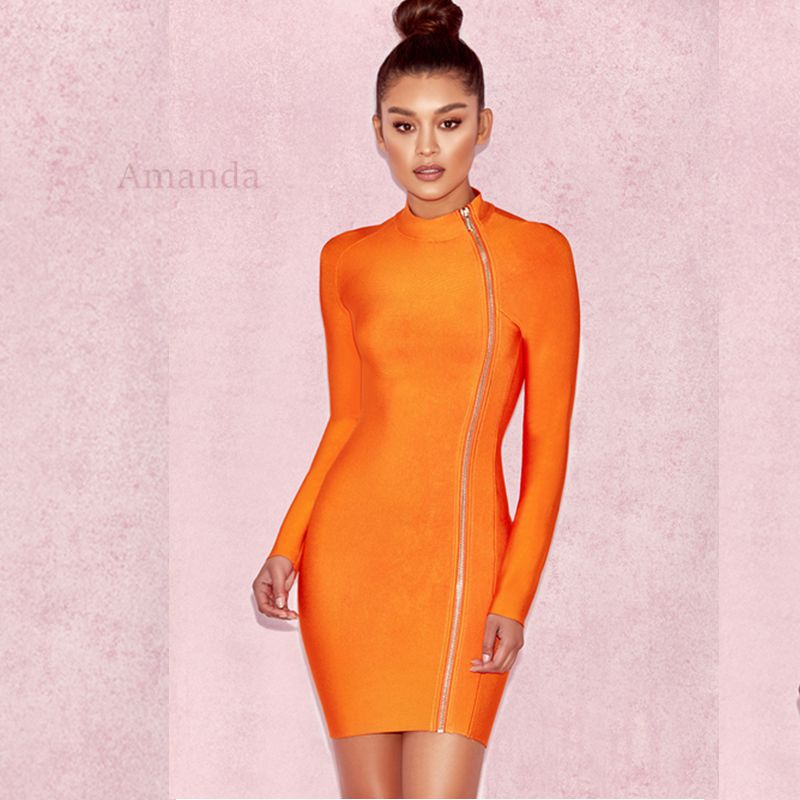 high neck orange dress