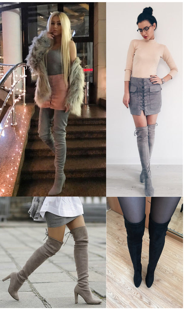 gray knee high boots