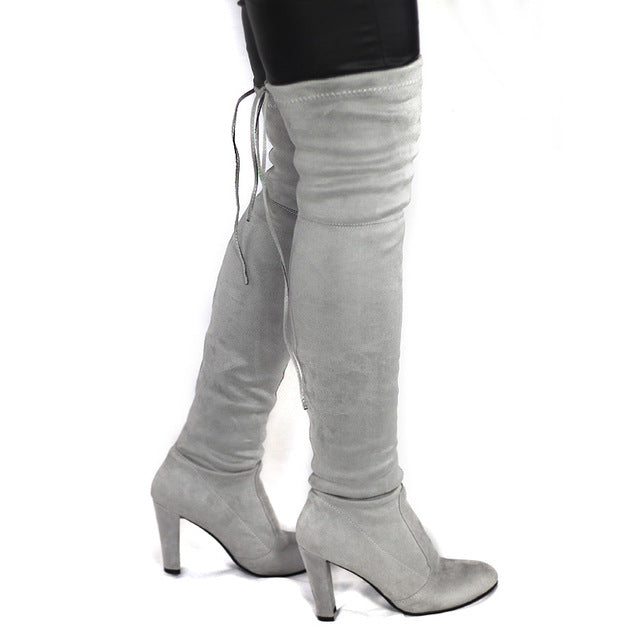 knee high gray suede boots