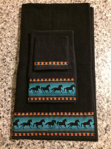 teal and brown towels