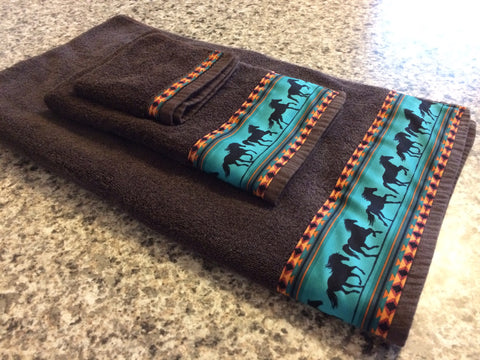 teal and brown towels