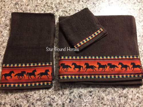 Bathroom Towel Set - Brown Towels with Teal Bison – Star Bound Horses