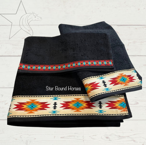 Bathroom Towel Set - Brown Towels with Teal Bison – Star Bound Horses