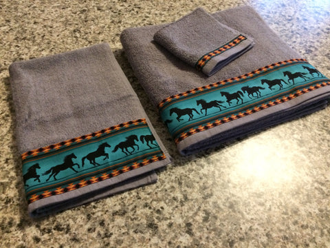 teal and gray towels