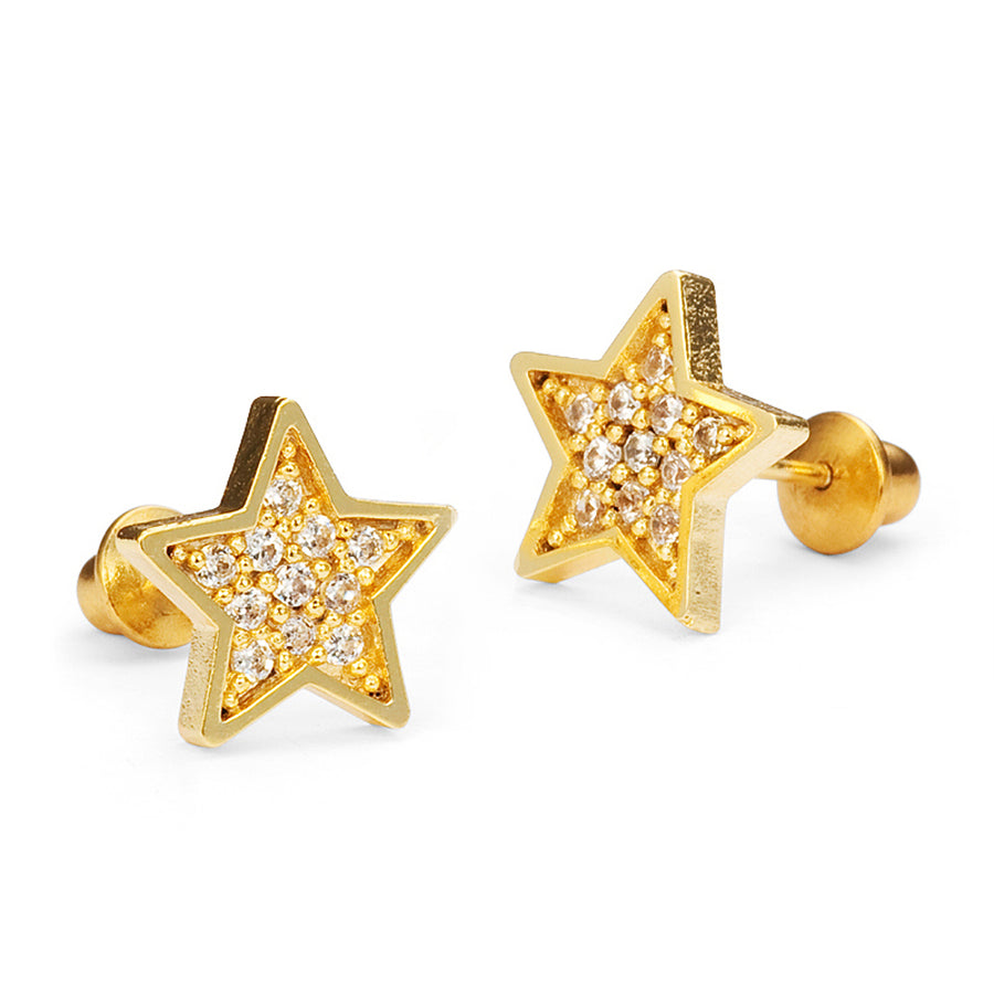 14k Gold Plated Brass Horse CZ Screwback Baby Girl Earrings Sterling S –  Children Earrings by Lovearing