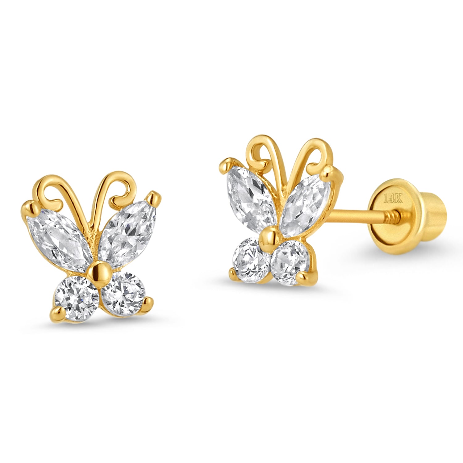 14k Yellow Gold Butterfly CZ Children Screwback Baby Girls Earrings Children Earrings by Lovearing