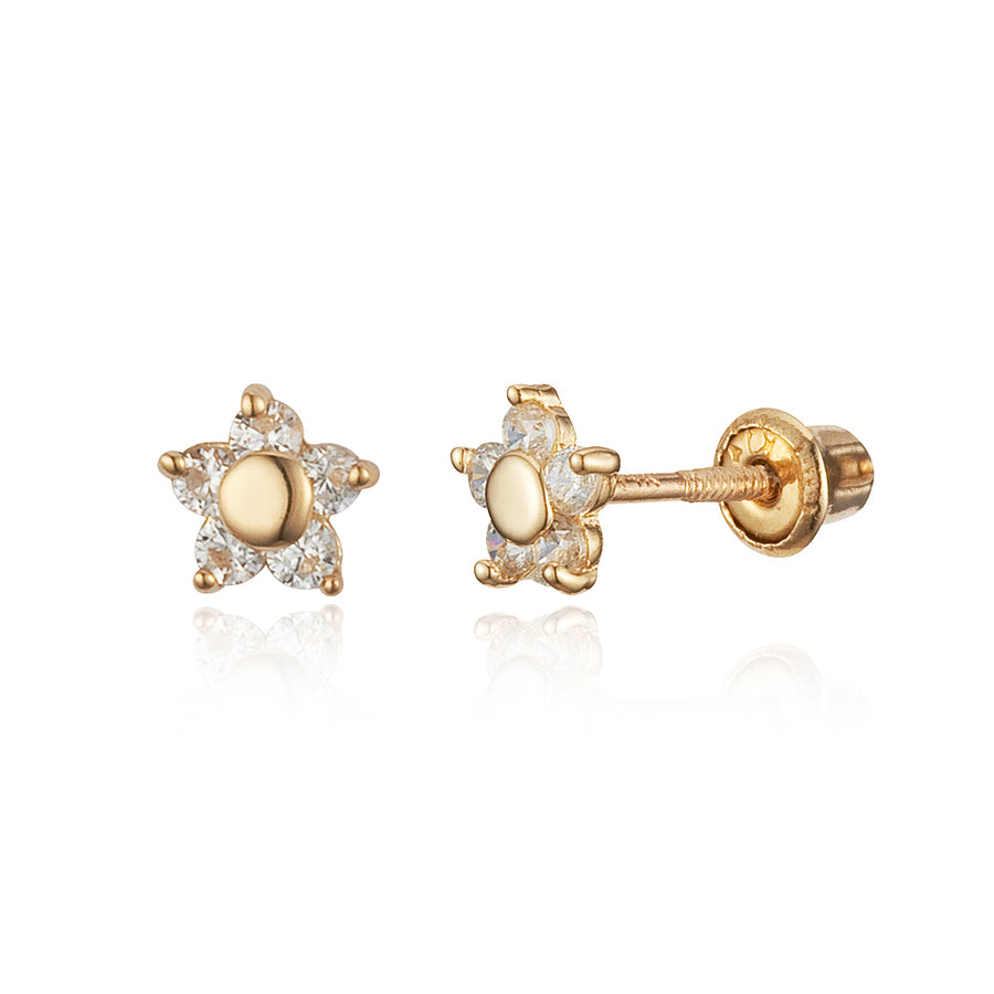 Kids Jewelry For Girls - 14K Yellow Gold CZ Frog Screw Back Earrings –